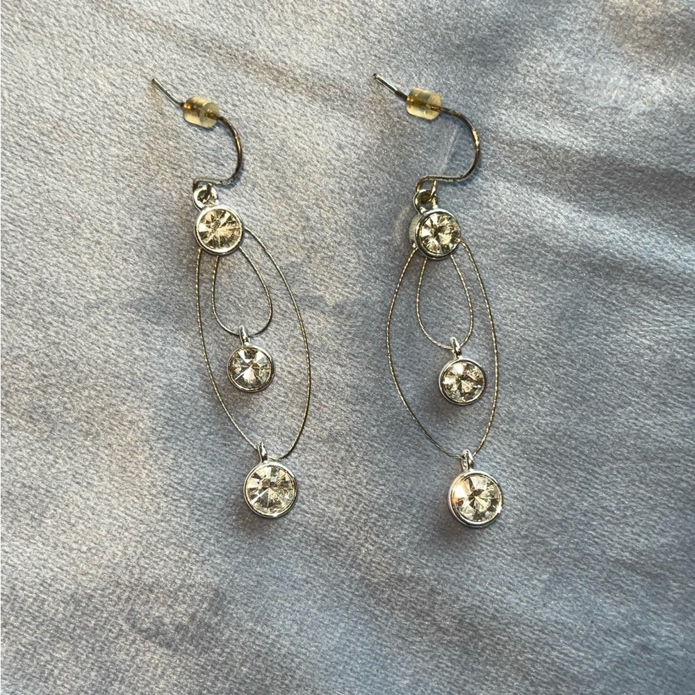 Silver Crystal Drop Earrings - Women Jewelry